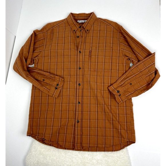 Columbia Shirt Mens L Burnt Orange Plaid Long Sleeve Button Up 100% Cotton - Picture 4 of 7